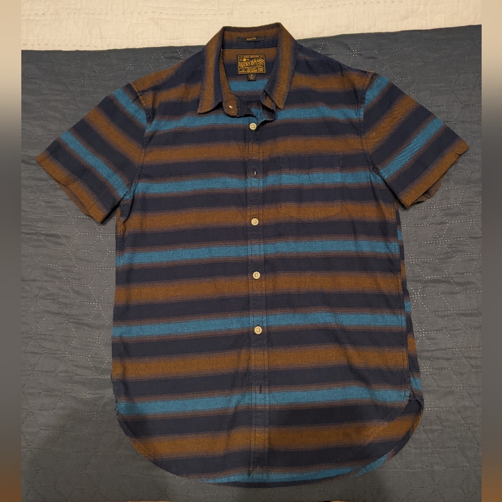 Lucky Brand Blue and Brown Striped Casual Shirt